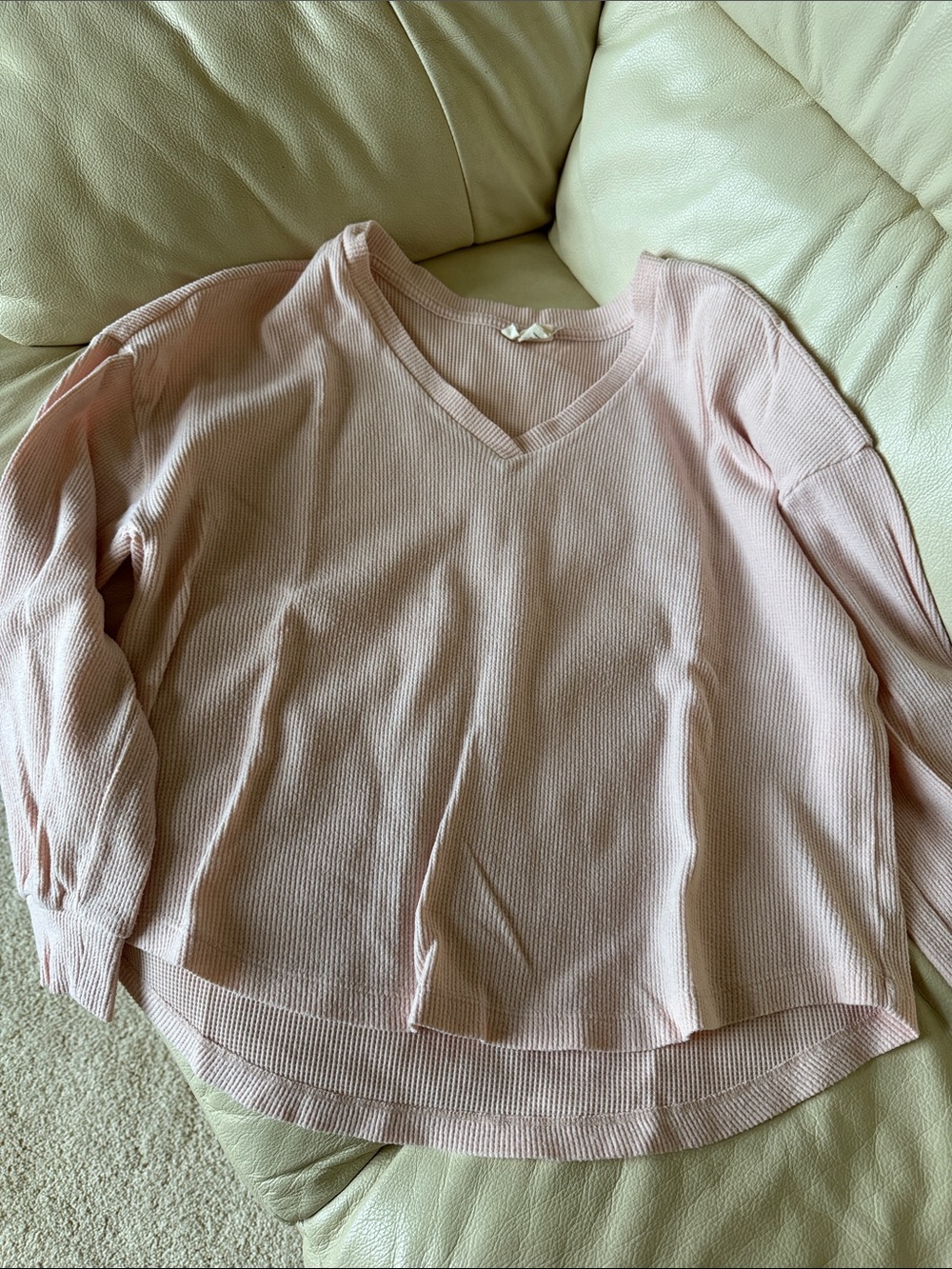 a.n.a Pale Pink Waffle Knit V-Neck Top